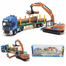 Jing bang Semi-Trailer Flatbed Trailer Wood Transportation Truck with Grasping Wood Alloy Freight Truck Model 1:50 Toy