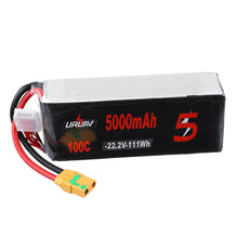 URUAV 22.2V 5000mAh 100C 6S Lipo Battery XT90 Plug with XT90 to XT60 Adapter Cable for RC Drone 