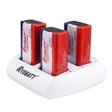 RYDBATT 4 Slots 9V Lipo Battery Charger with 4Pcs 9V 500mAh Lipo Battery