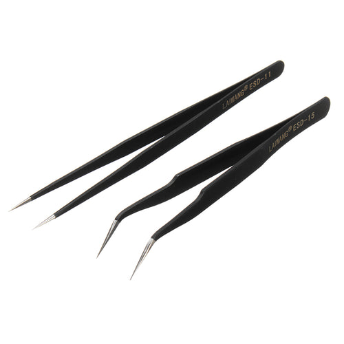 LAWANG ESD-15 2PCS Stainless Steel Anti-static Tweezers