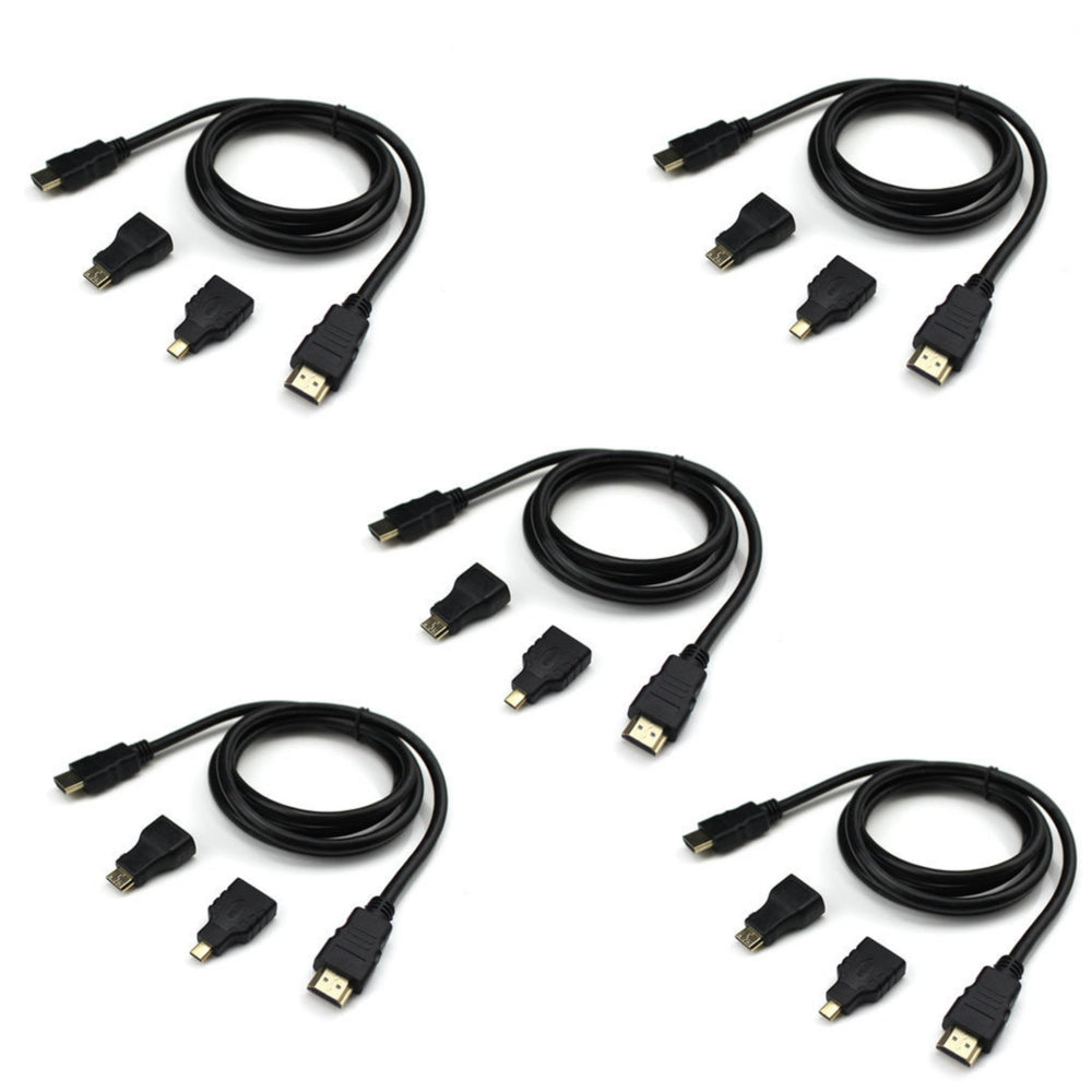 5 PCS 1.5m Standard HD Video Cable 150cm for HDMI-A Wire Mini HDMI-C Micro HDMI-D Adapter Connector Combo for FPV Goggles Monitor 