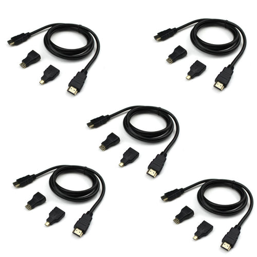 5 PCS 1.5m Standard HD Video Cable 150cm for HDMI-A Wire Mini HDMI-C Micro HDMI-D Adapter Connector Combo for FPV Goggles Monitor 
