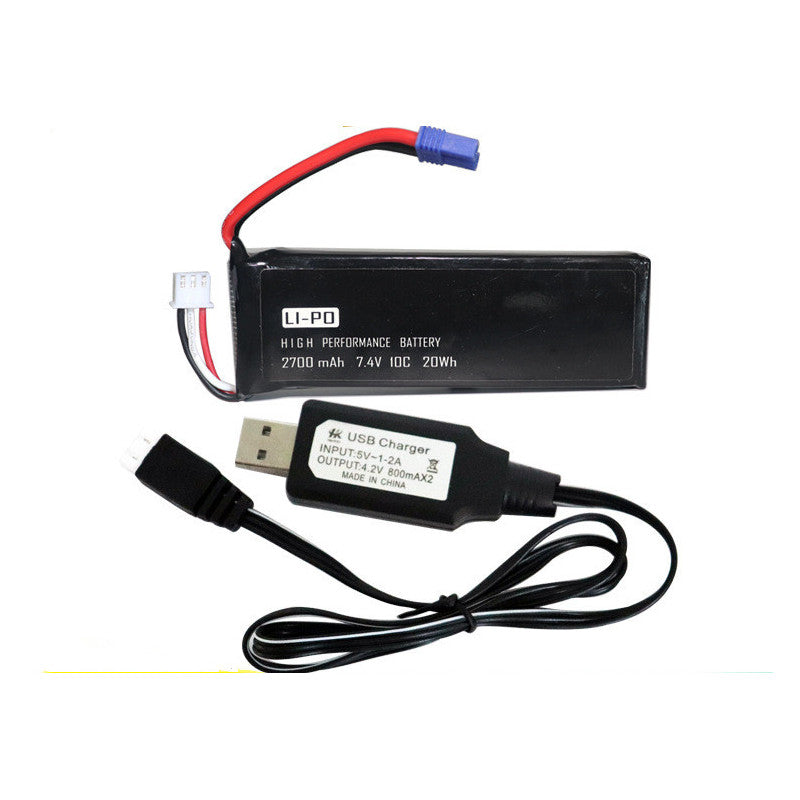 7.4V 2700mAh 10C Lipo Battery With  USB Charger for Hubsan H501S H501C RC Quadcopter
