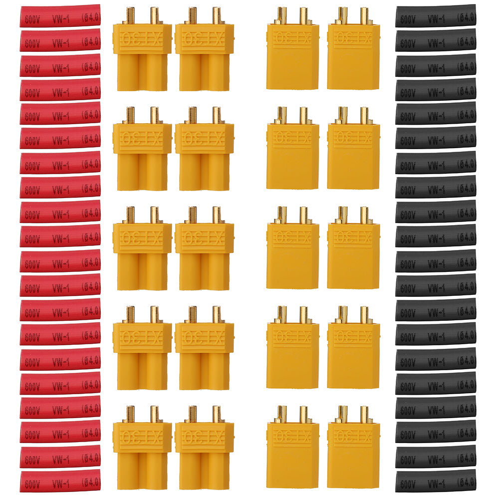 10 Pair URUAV XT30U Male Female Bullet Connectors Power Plug with Heat Shrink Tubing for Lipo Batter