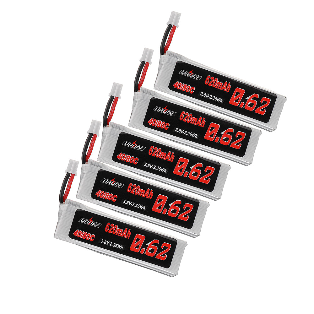 5Pcs URUAV 3.8V 620mAh 40C/80C 1S HV 4.35V Lipo Battery PH2.0 Plug for FPV RC Drone